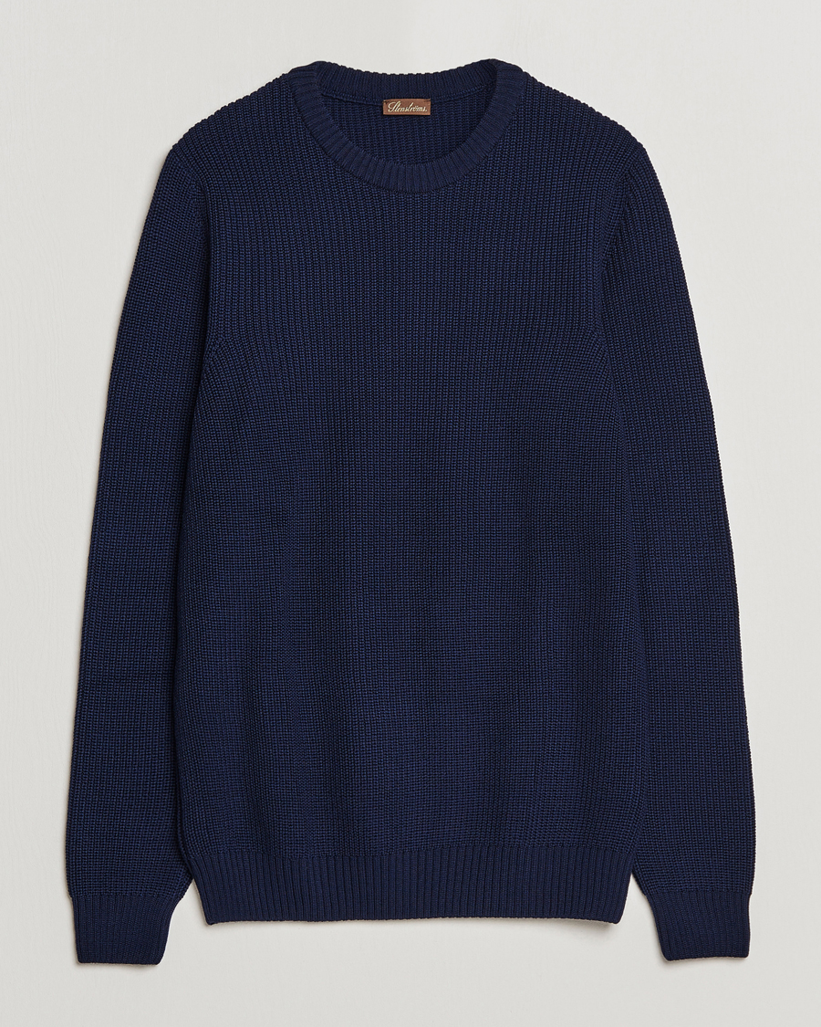 Heren | Truien | Stenströms | Merino Heavy Knitted Crew Neck Navy