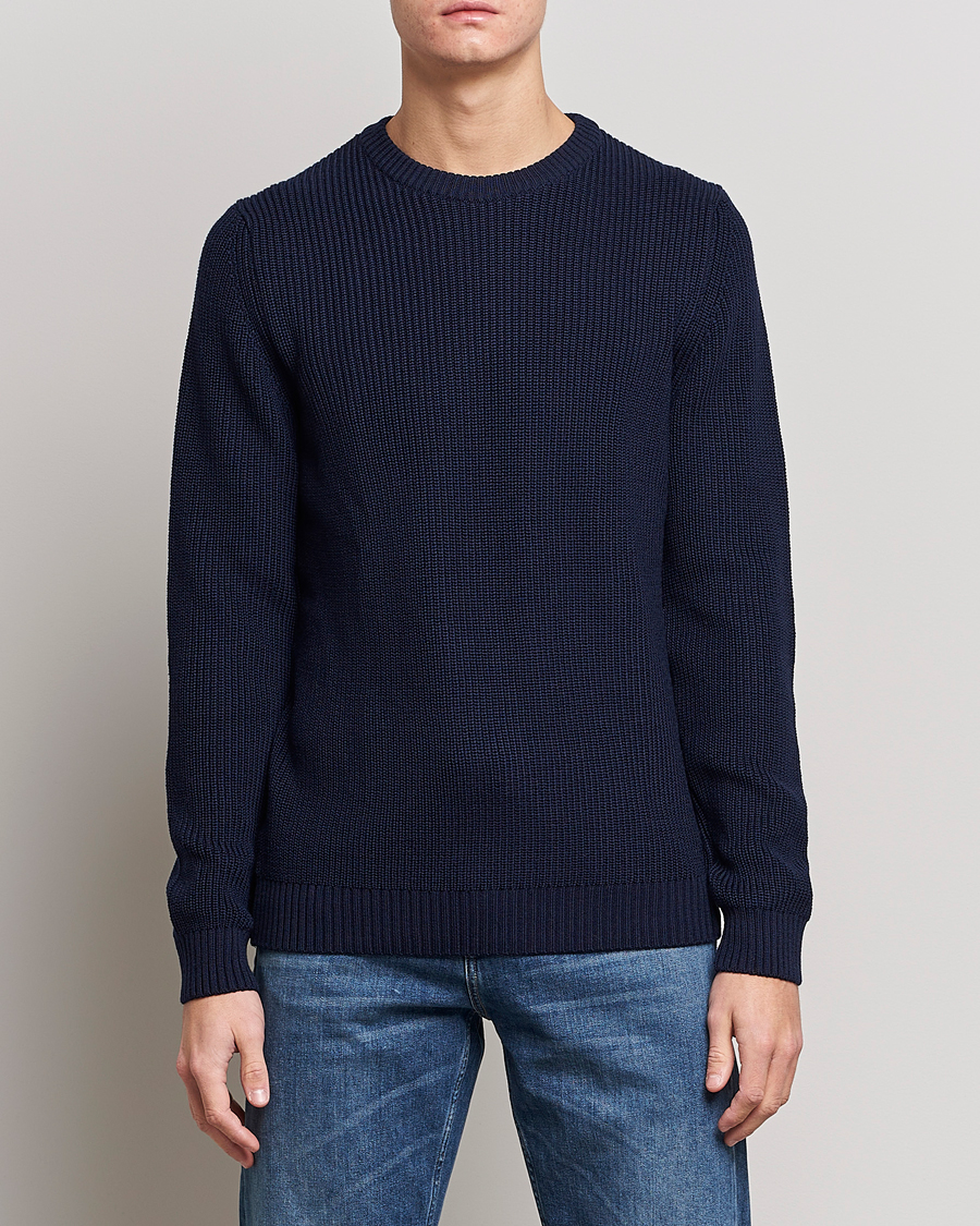 Heren | Truien | Stenströms | Merino Heavy Knitted Crew Neck Navy