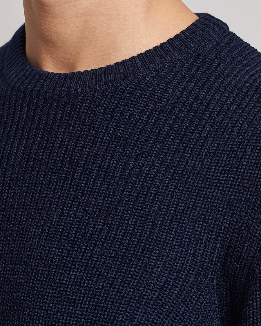 Heren | Truien | Stenströms | Merino Heavy Knitted Crew Neck Navy