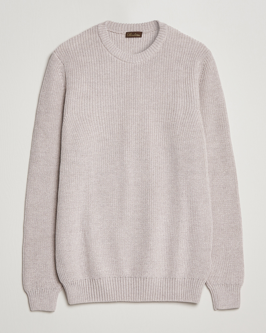 Heren | Truien | Stenströms | Merino Heavy Knitted Crew Neck Beige