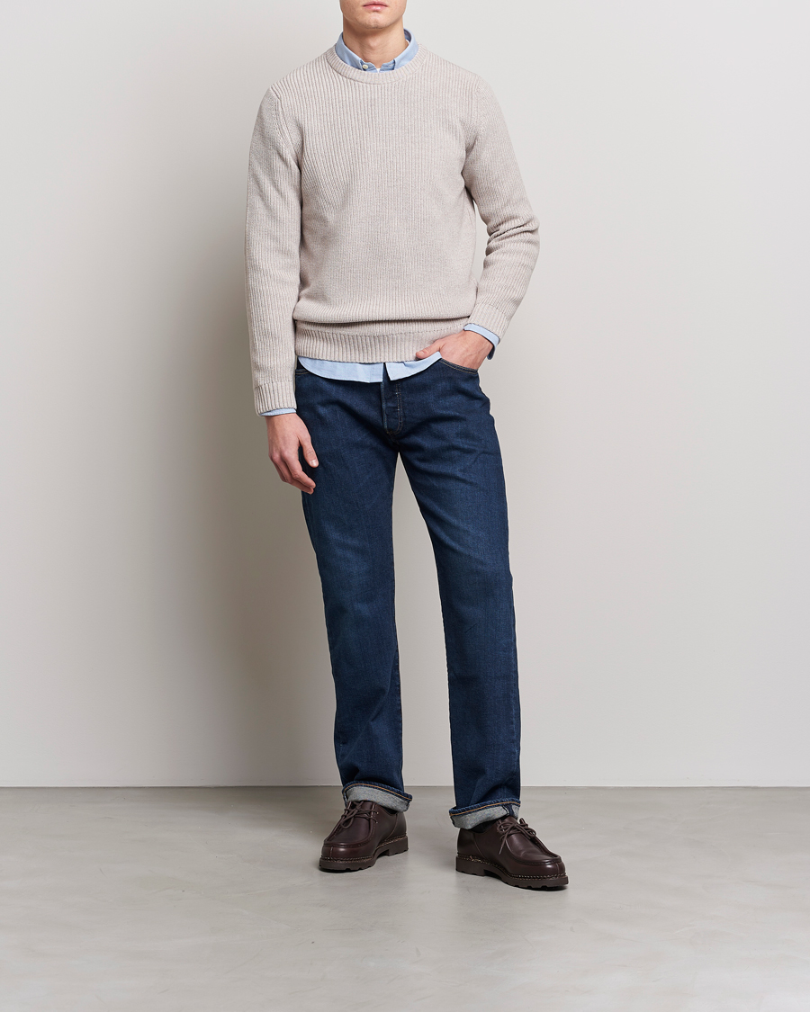 Heren | Truien | Stenströms | Merino Heavy Knitted Crew Neck Beige