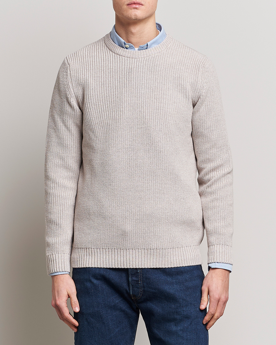 Heren | Truien | Stenströms | Merino Heavy Knitted Crew Neck Beige