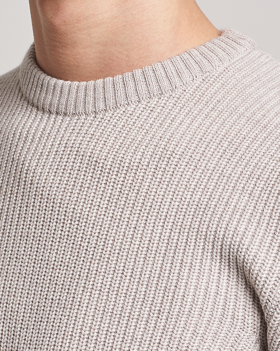 Heren | Truien | Stenströms | Merino Heavy Knitted Crew Neck Beige
