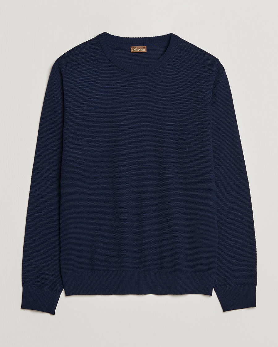 Heren | Truien | Stenströms | Textured Merino Crew Neck Navy