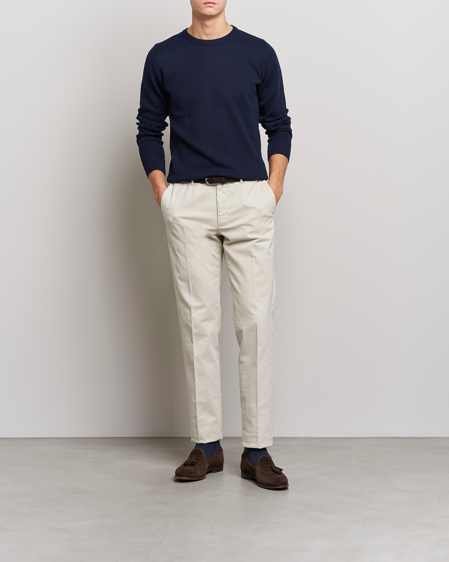 Heren | Truien | Stenströms | Textured Merino Crew Neck Navy