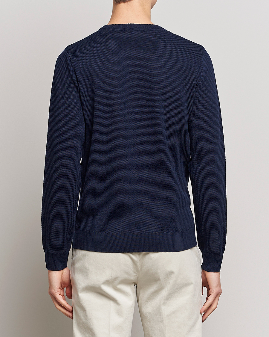 Heren | Truien | Stenströms | Textured Merino Crew Neck Navy
