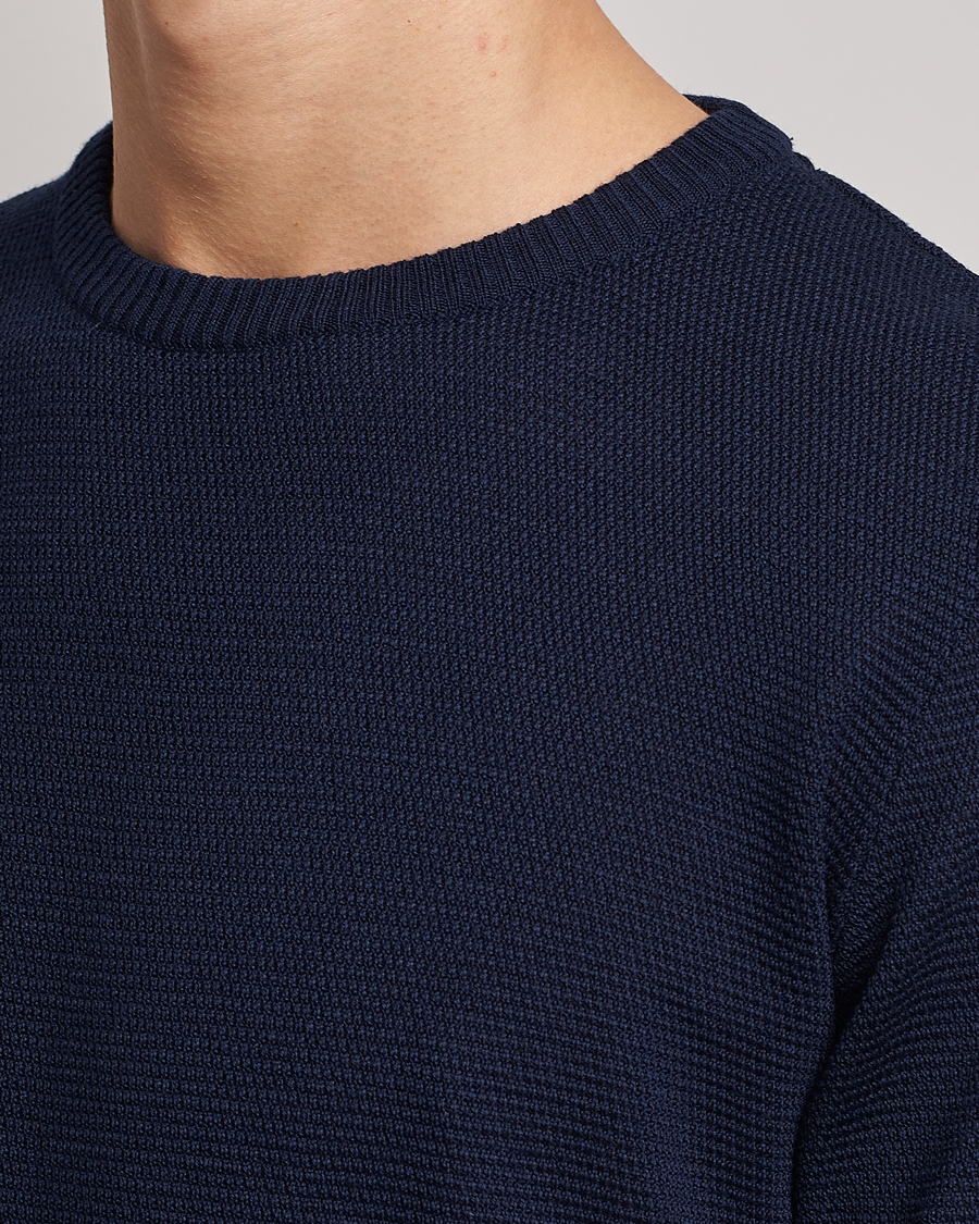 Heren | Truien | Stenströms | Textured Merino Crew Neck Navy