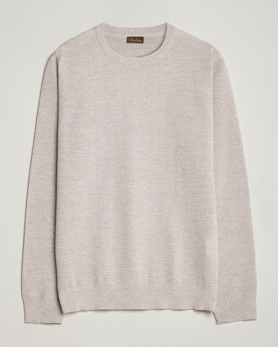 Heren | Truien | Stenströms | Textured Merino Crew Neck Beige
