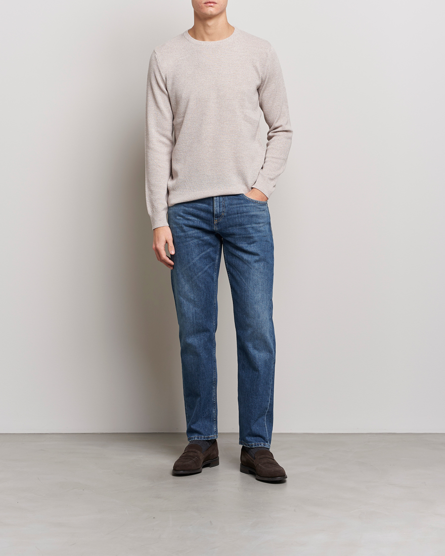 Heren | Truien | Stenströms | Textured Merino Crew Neck Beige