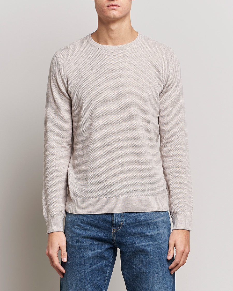 Heren | Truien | Stenströms | Textured Merino Crew Neck Beige