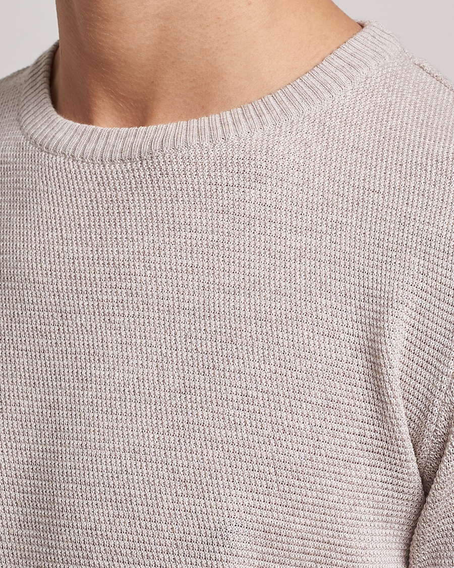 Heren | Truien | Stenströms | Textured Merino Crew Neck Beige