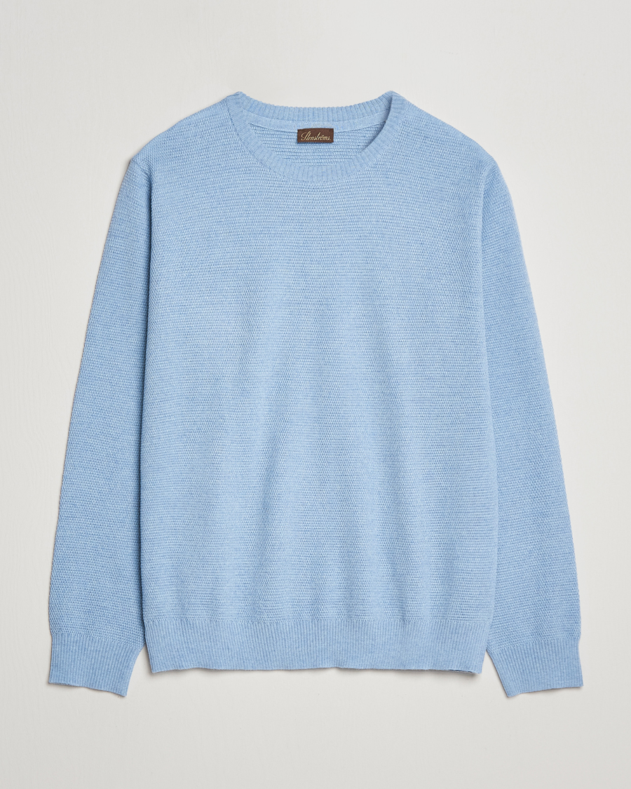 Heren | Truien | Stenströms | Textured Merino Crew Neck Light Blue