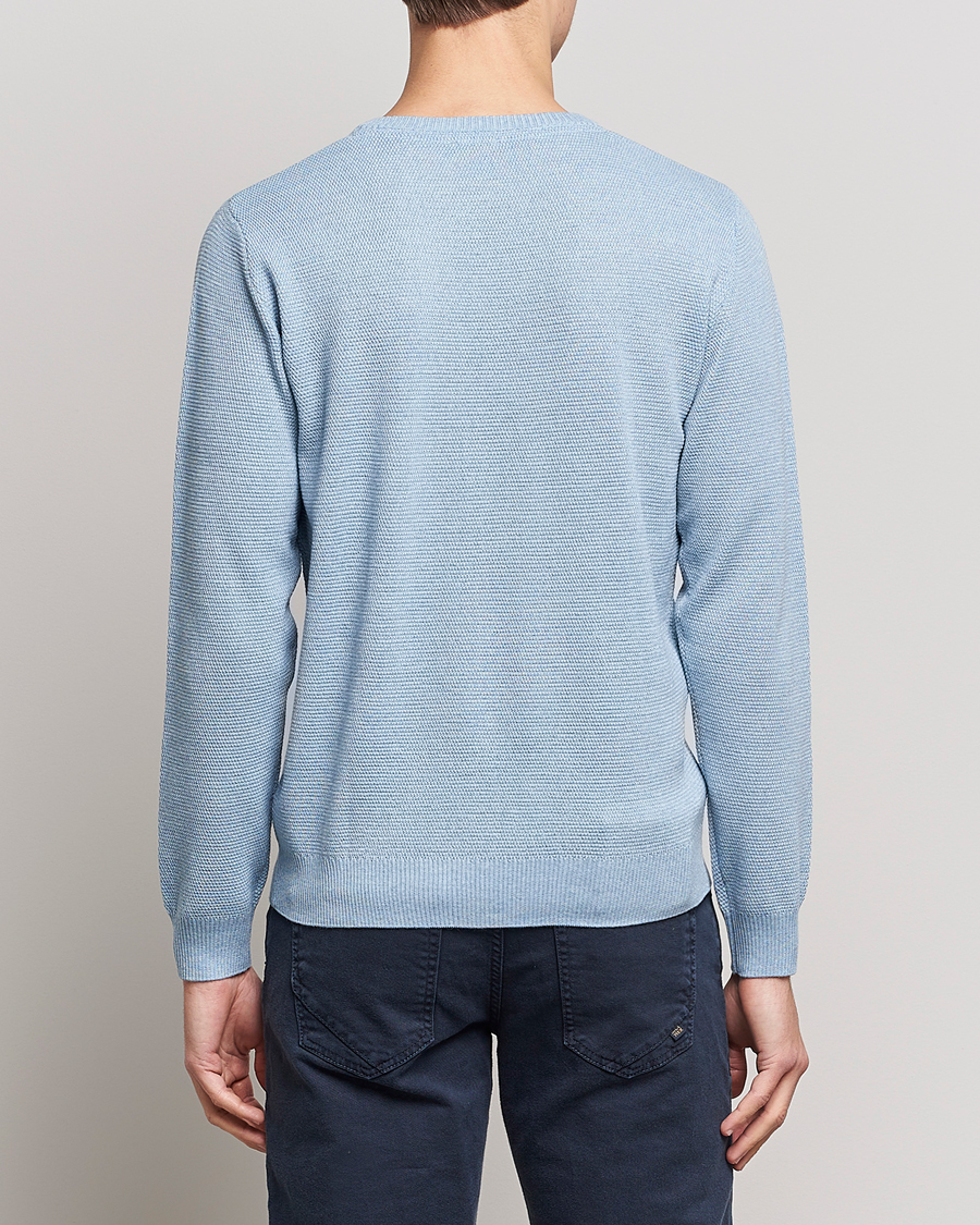 Heren | Truien | Stenströms | Textured Merino Crew Neck Light Blue
