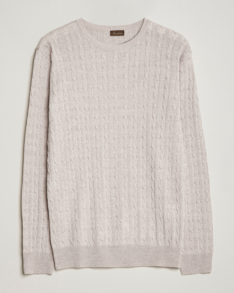 Heren | Truien | Stenströms | Merino Cable Crew Neck Beige