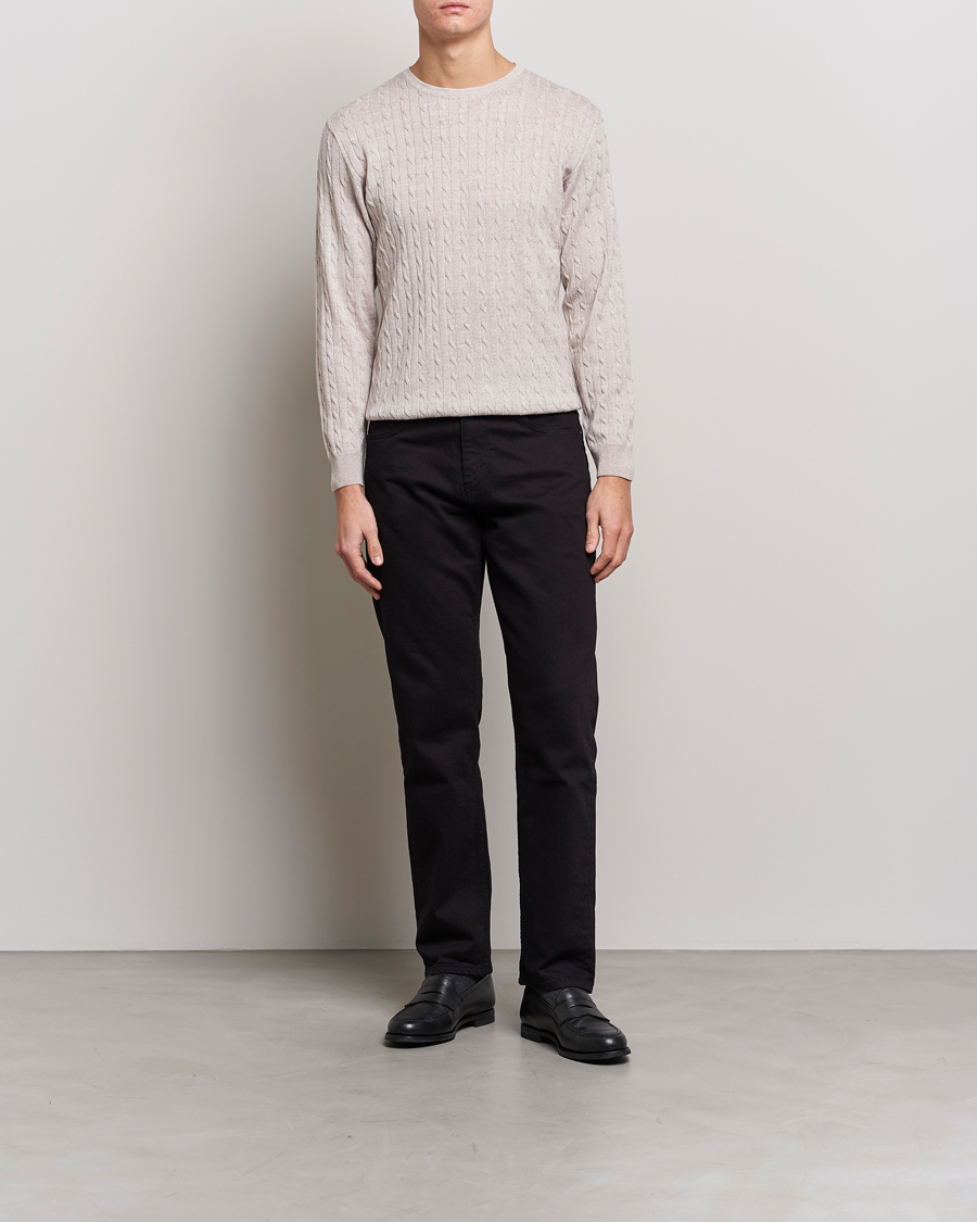 Heren | Truien | Stenströms | Merino Cable Crew Neck Beige