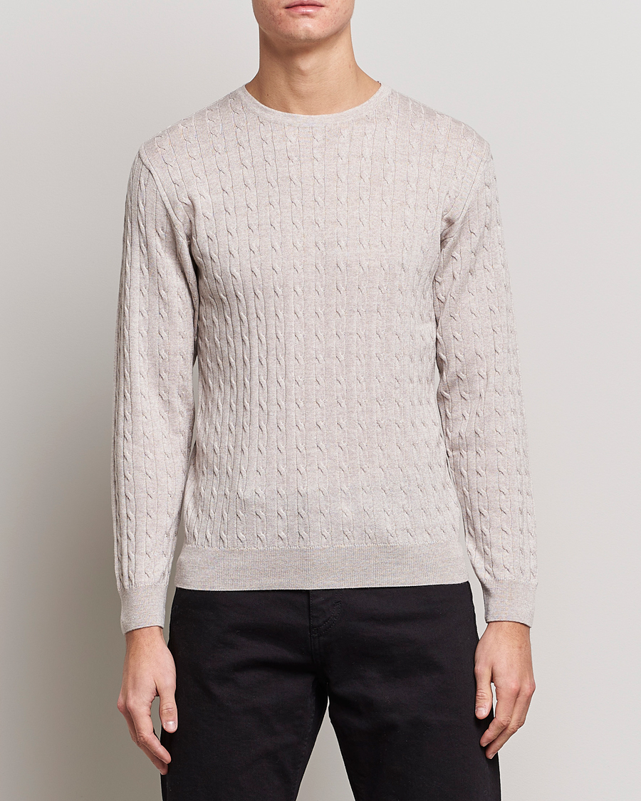 Heren | Truien | Stenströms | Merino Cable Crew Neck Beige