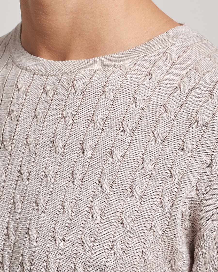 Heren | Truien | Stenströms | Merino Cable Crew Neck Beige