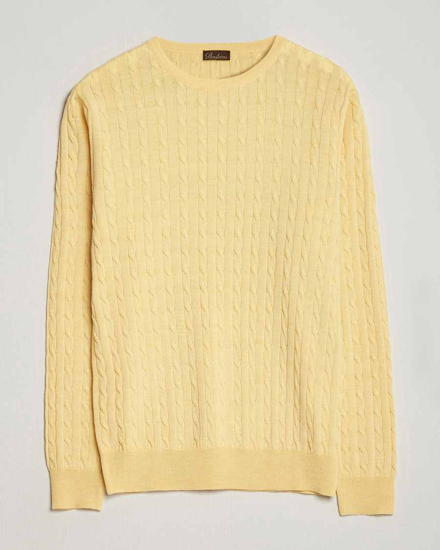 Heren | Truien | Stenströms | Merino Cable Crew Neck Yellow