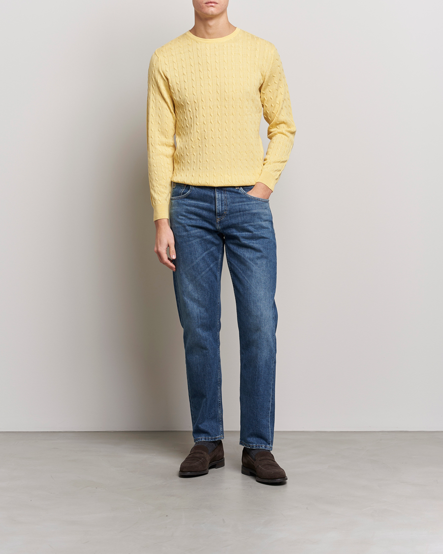 Heren | Truien | Stenströms | Merino Cable Crew Neck Yellow