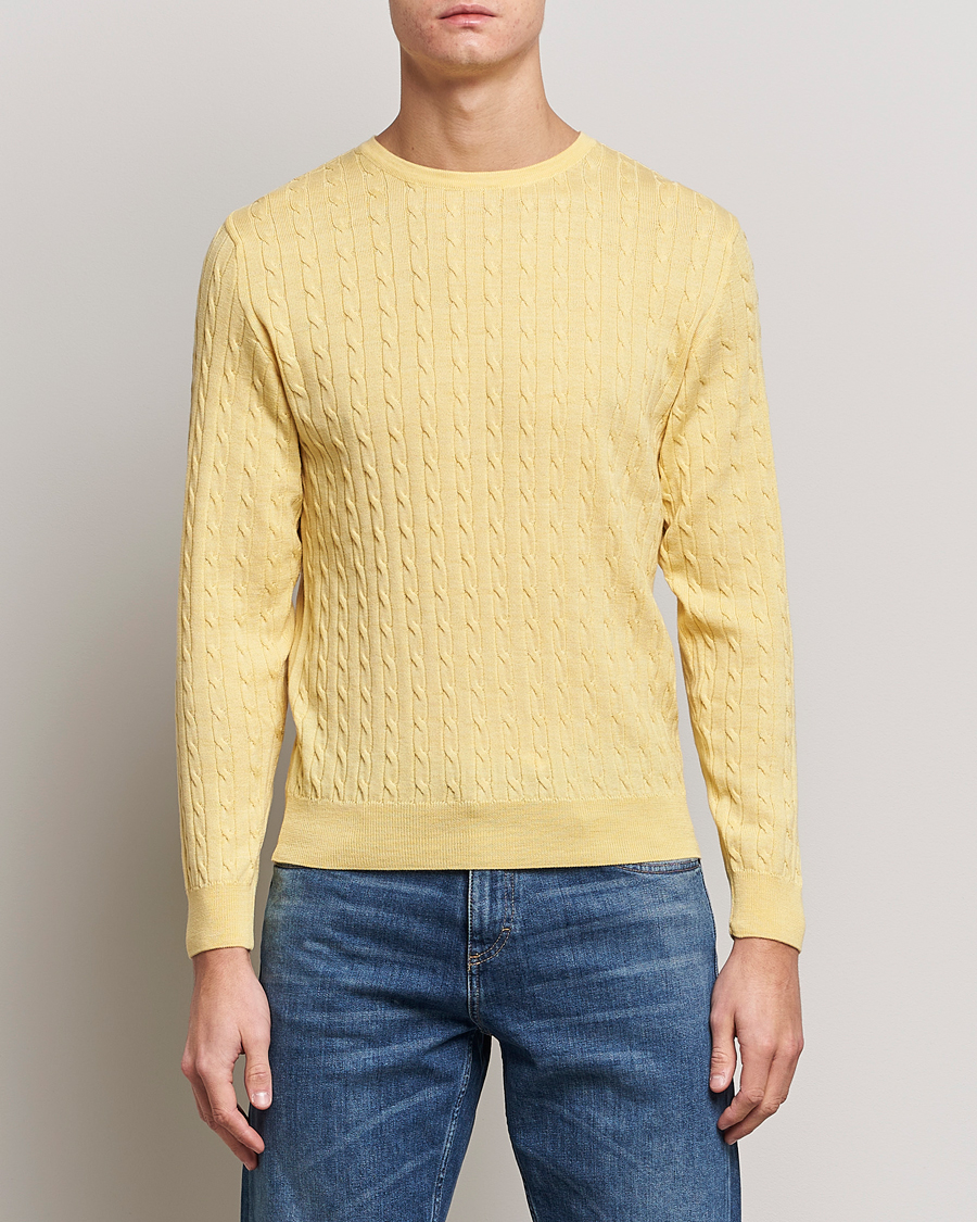 Heren | Truien | Stenströms | Merino Cable Crew Neck Yellow