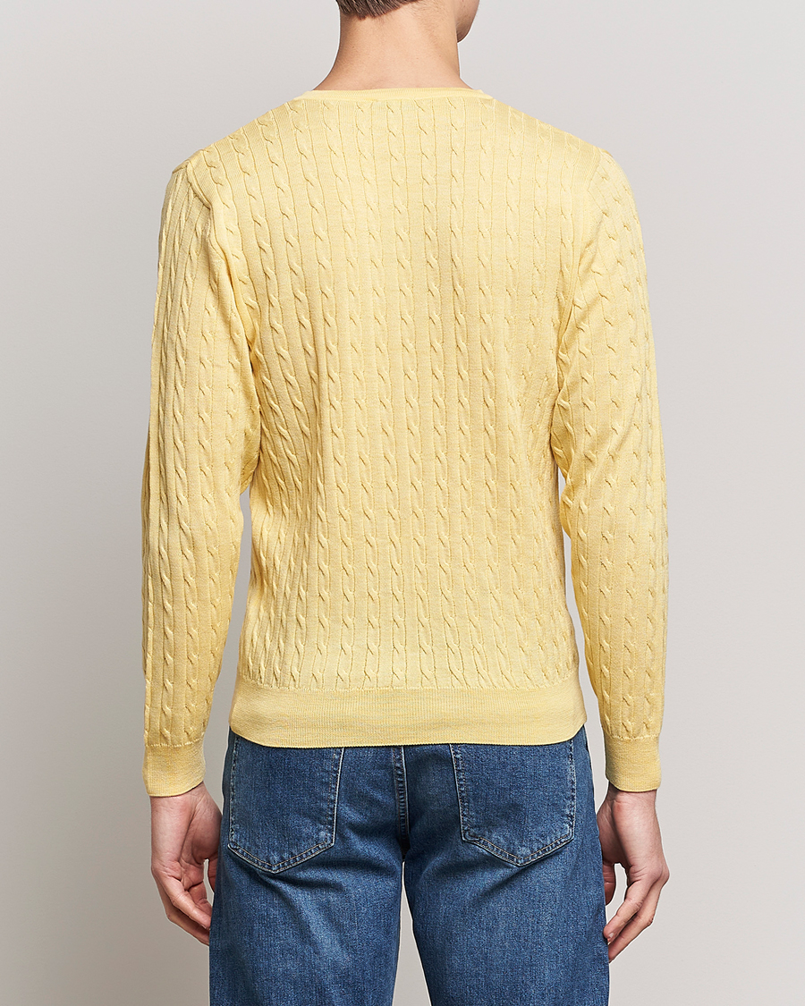 Heren | Truien | Stenströms | Merino Cable Crew Neck Yellow