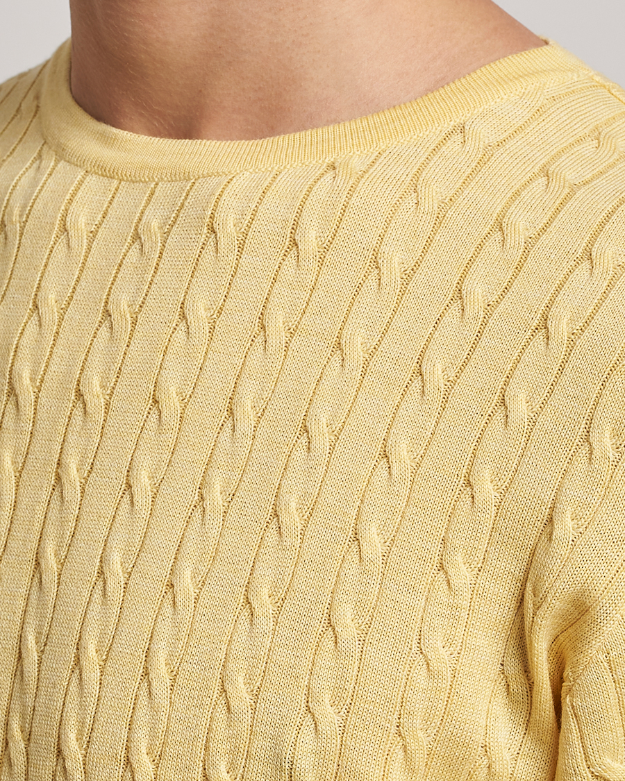 Heren | Truien | Stenströms | Merino Cable Crew Neck Yellow