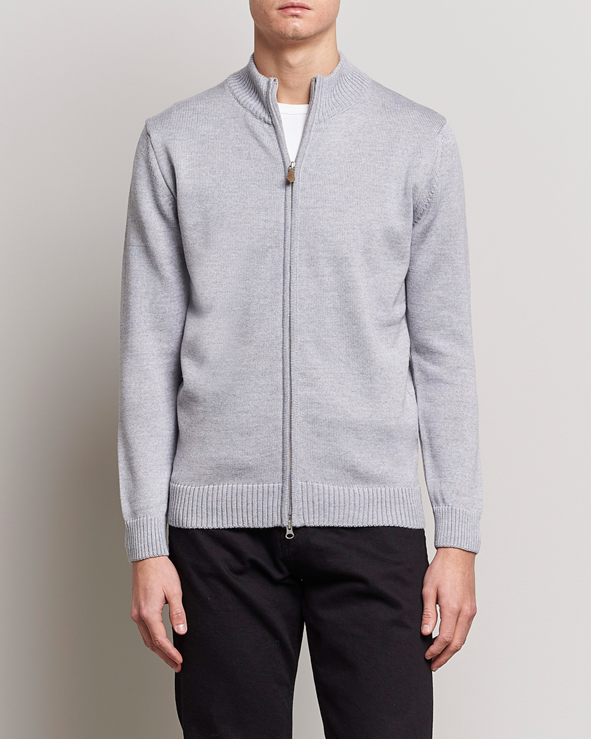 Heren | Truien | Stenströms | Chunky Merino Full Zip Light Grey