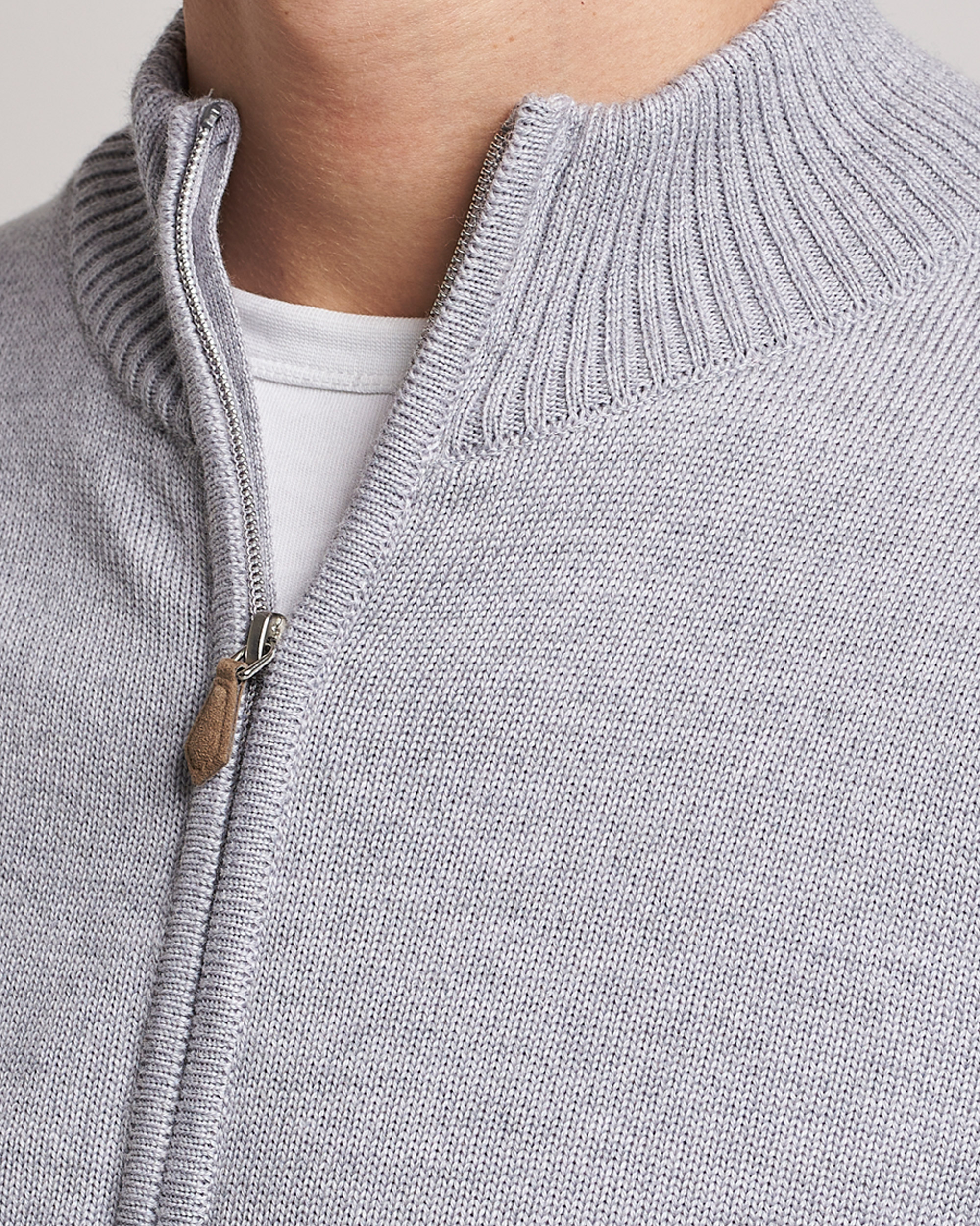 Heren | Truien | Stenströms | Chunky Merino Full Zip Light Grey