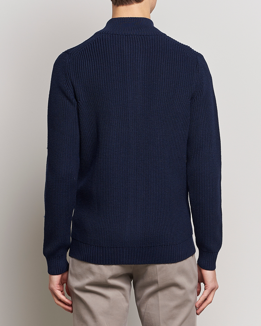 Heren | Truien | Stenströms | Half Card Heavy Merino Cardigan Navy