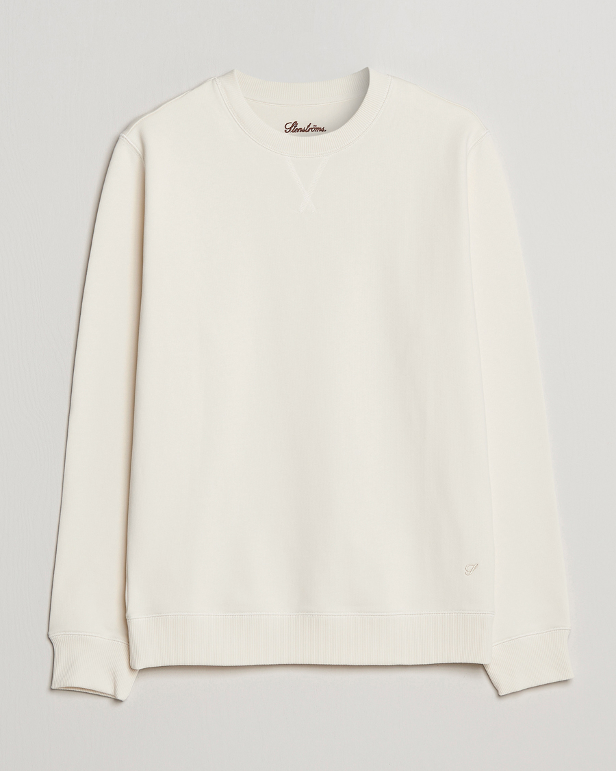 Heren | Truien | Stenströms | Cotton Collage Crew Neck White