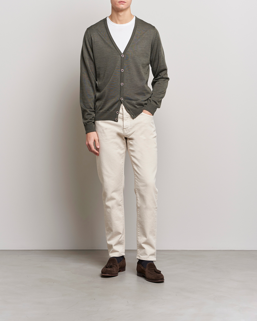 Heren | Truien | Stenströms | Merino Zegna Knitted Cardigan Dark Green