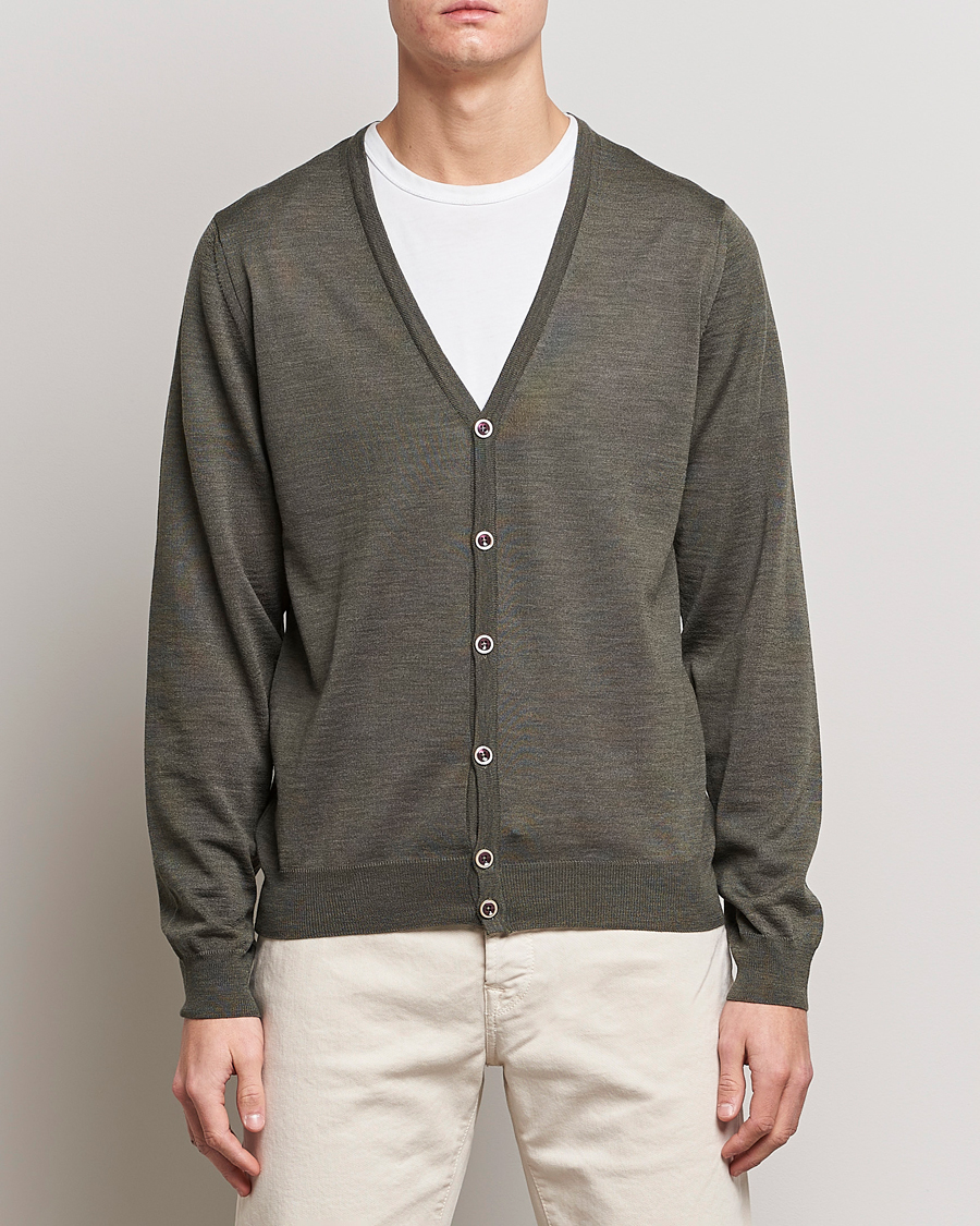 Heren | Truien | Stenströms | Merino Zegna Knitted Cardigan Dark Green