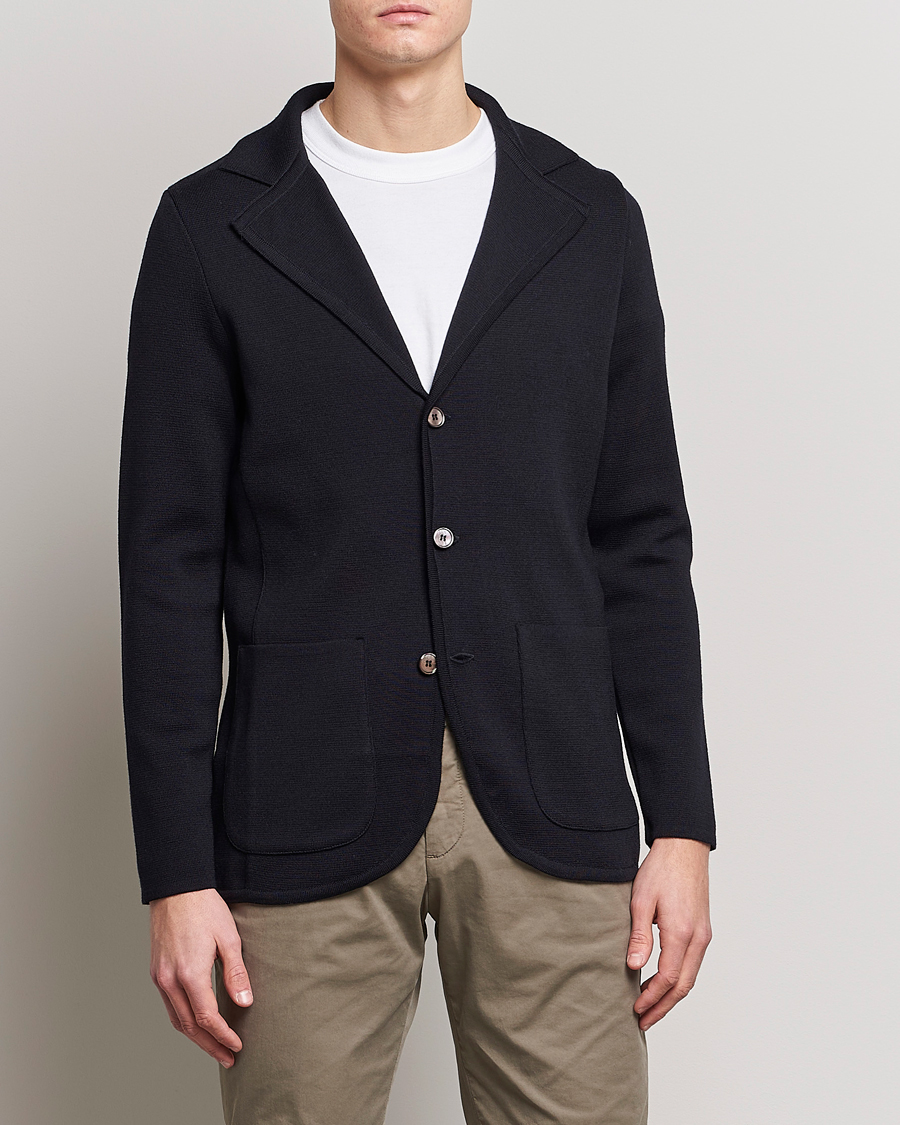 Heren | Blazers | Stenströms | Milano Knitted Merino Blazer Navy