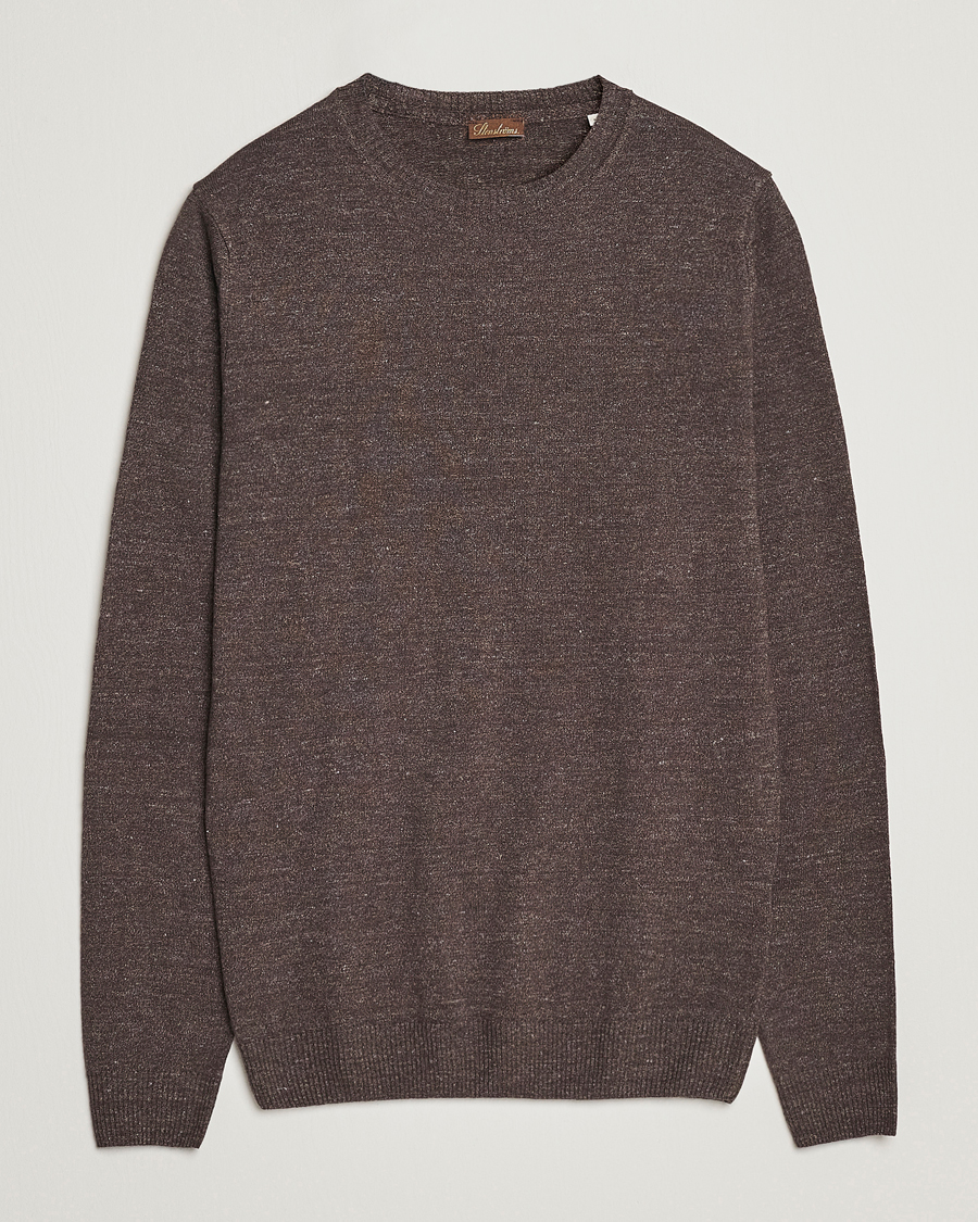 Heren | Truien | Stenströms | Merino/Linen Crew Neck Brown