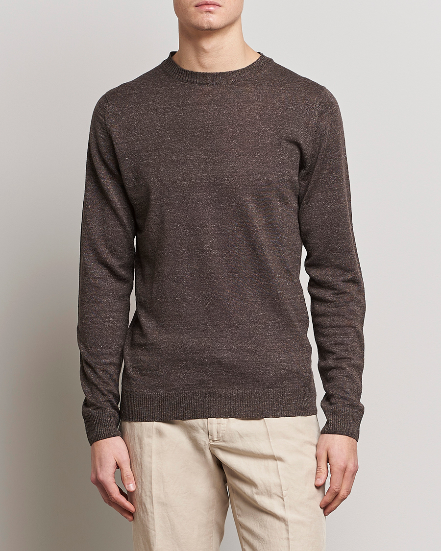 Heren | Truien | Stenströms | Merino/Linen Crew Neck Brown