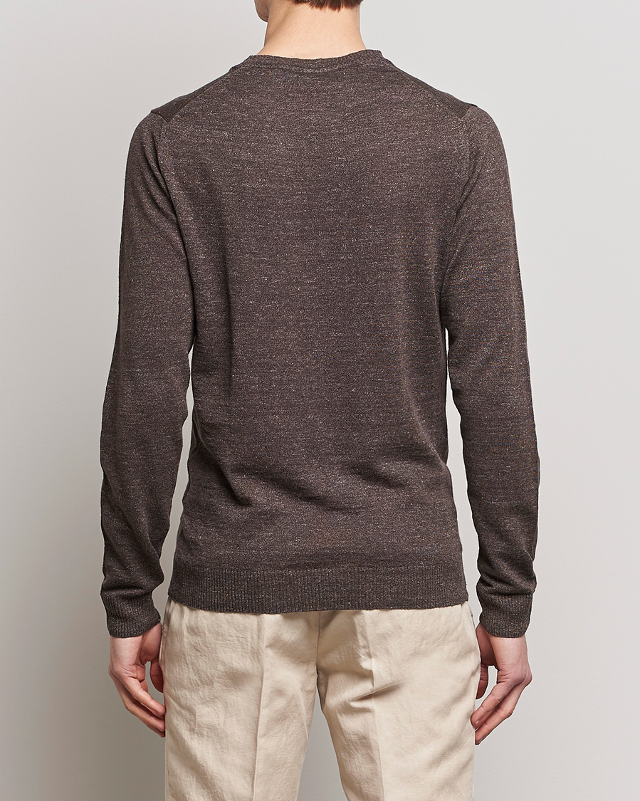 Heren | Truien | Stenströms | Merino/Linen Crew Neck Brown