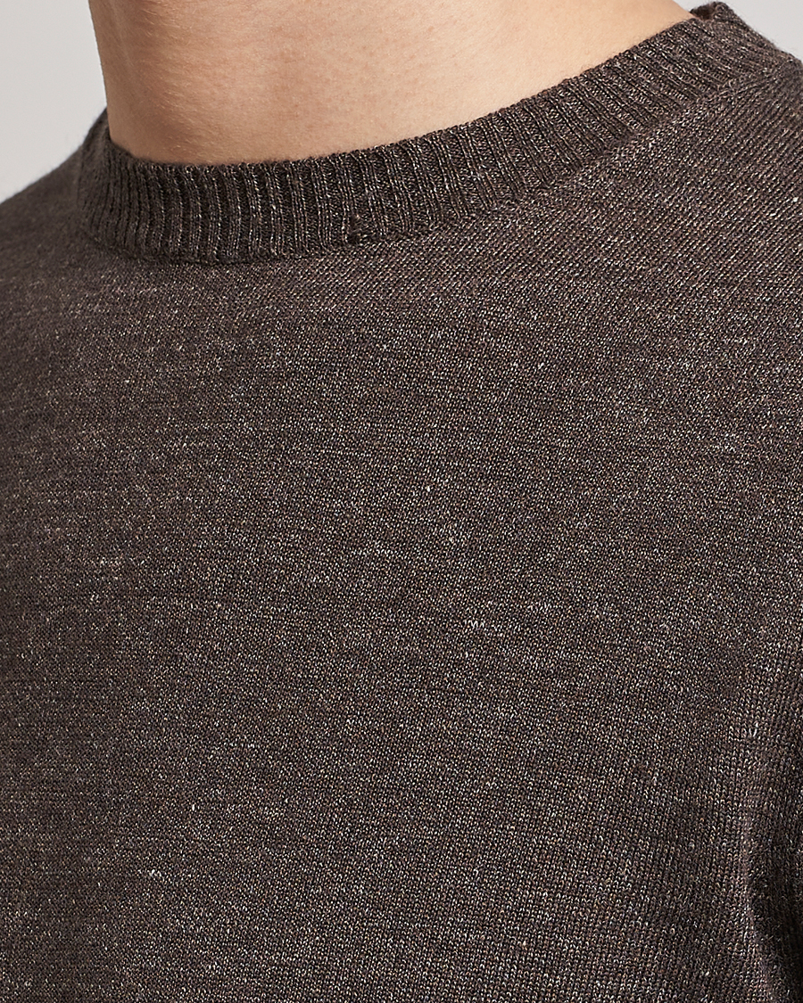 Heren | Truien | Stenströms | Merino/Linen Crew Neck Brown