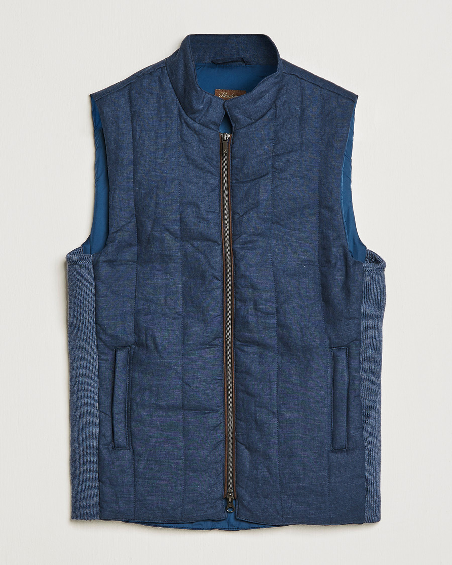 Heren | Gilets | Stenströms | Hybrid Linen/Merino Vest Blue