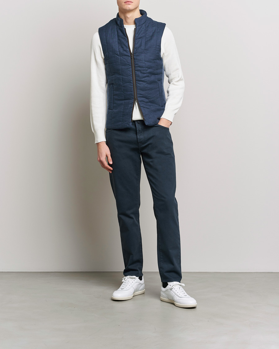 Heren | Gilets | Stenströms | Hybrid Linen/Merino Vest Blue