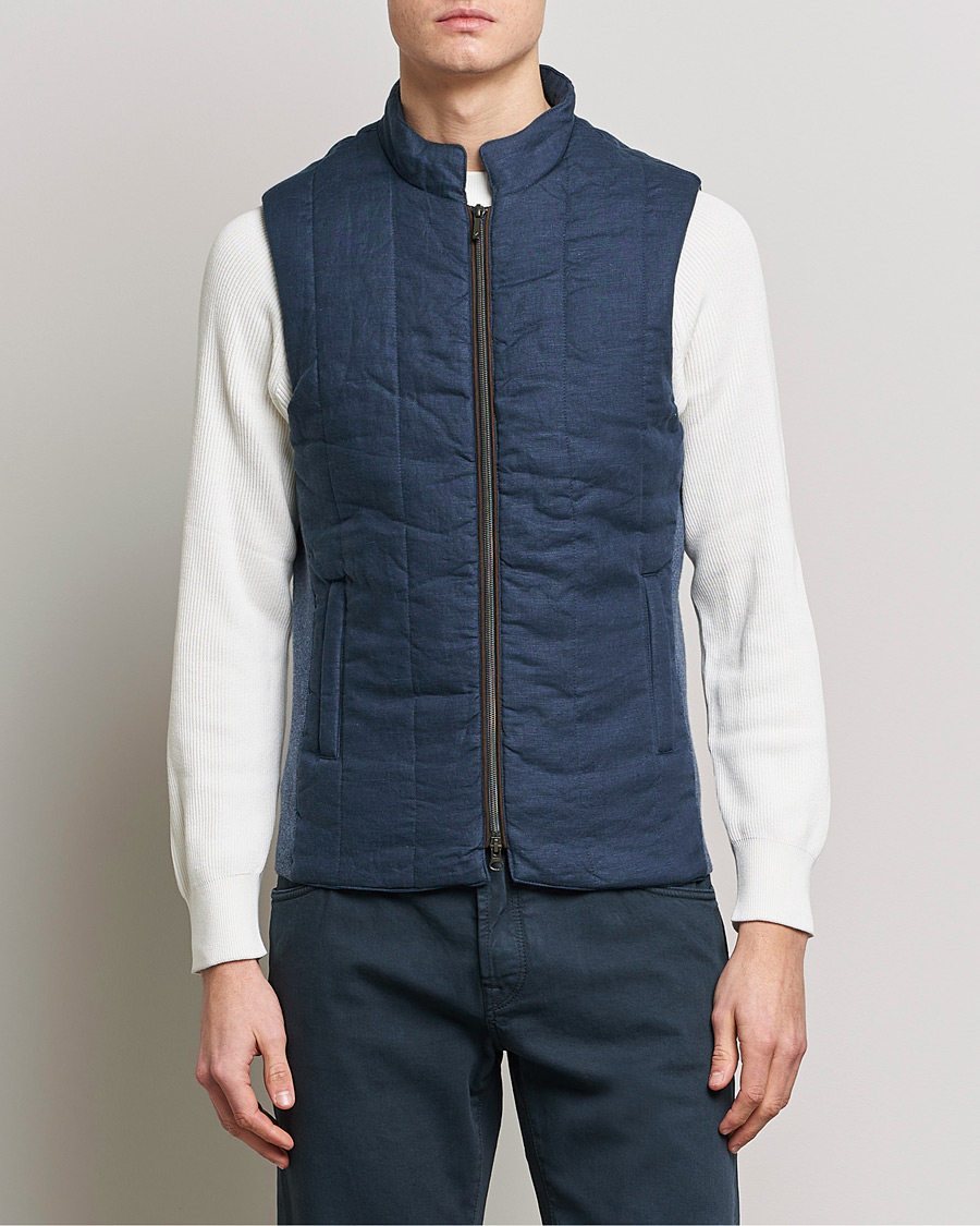 Heren | Gilets | Stenströms | Hybrid Linen/Merino Vest Blue