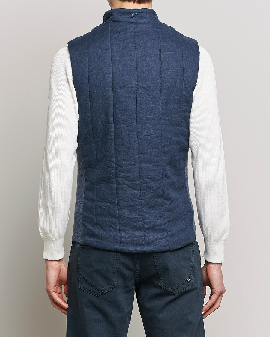 Heren | Gilets | Stenströms | Hybrid Linen/Merino Vest Blue