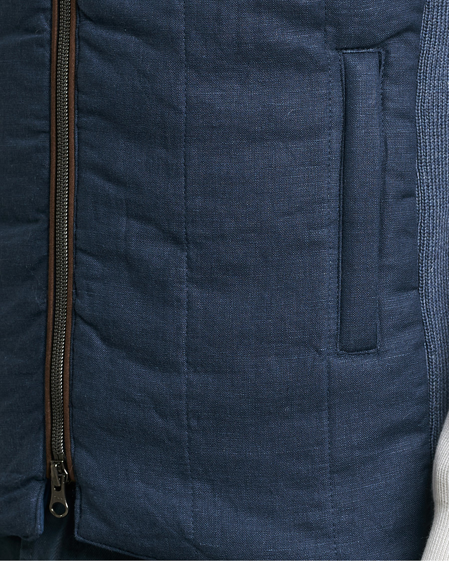 Heren | Gilets | Stenströms | Hybrid Linen/Merino Vest Blue