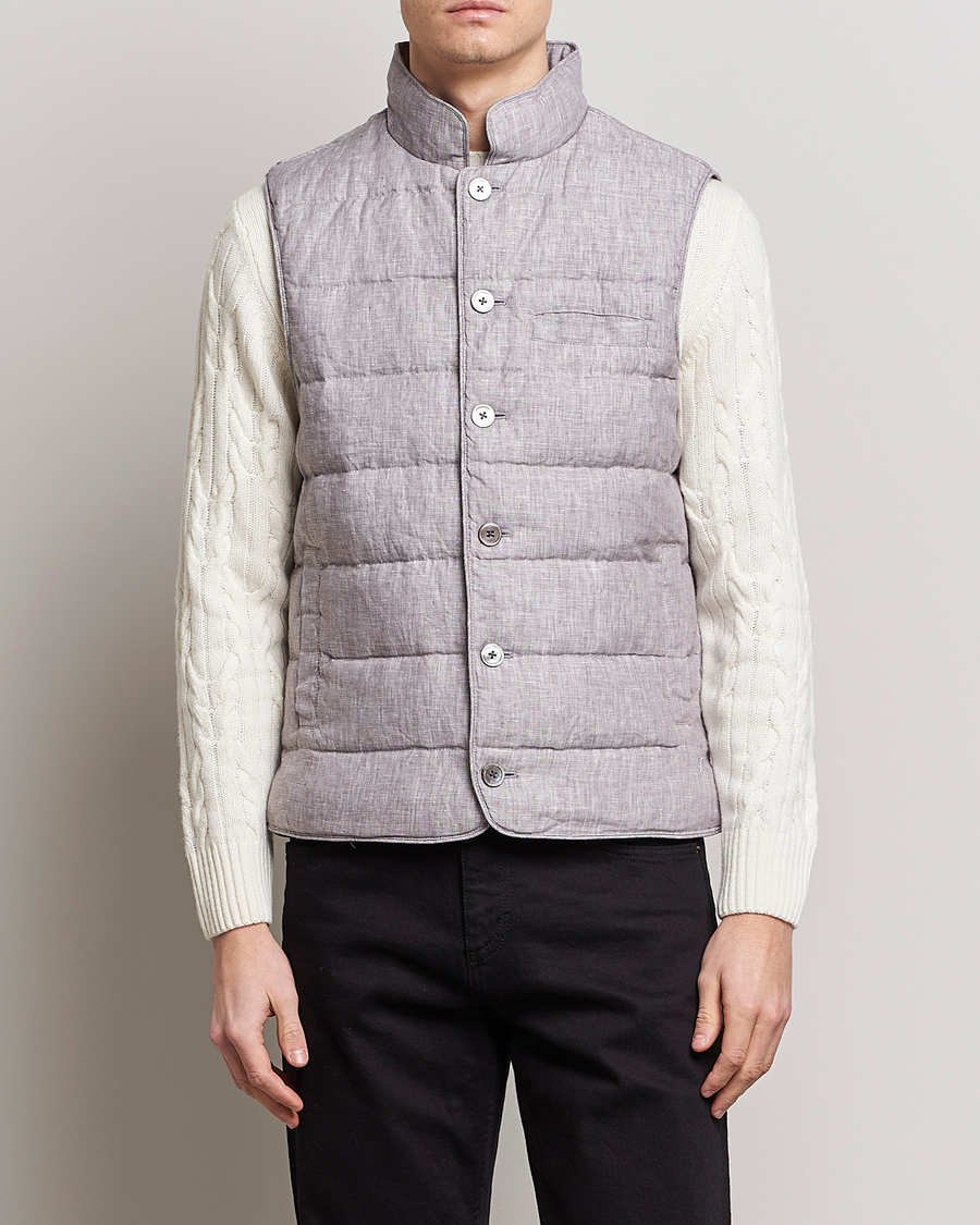 Heren | Gilets | Stenströms | Padded Linen Vest Grey