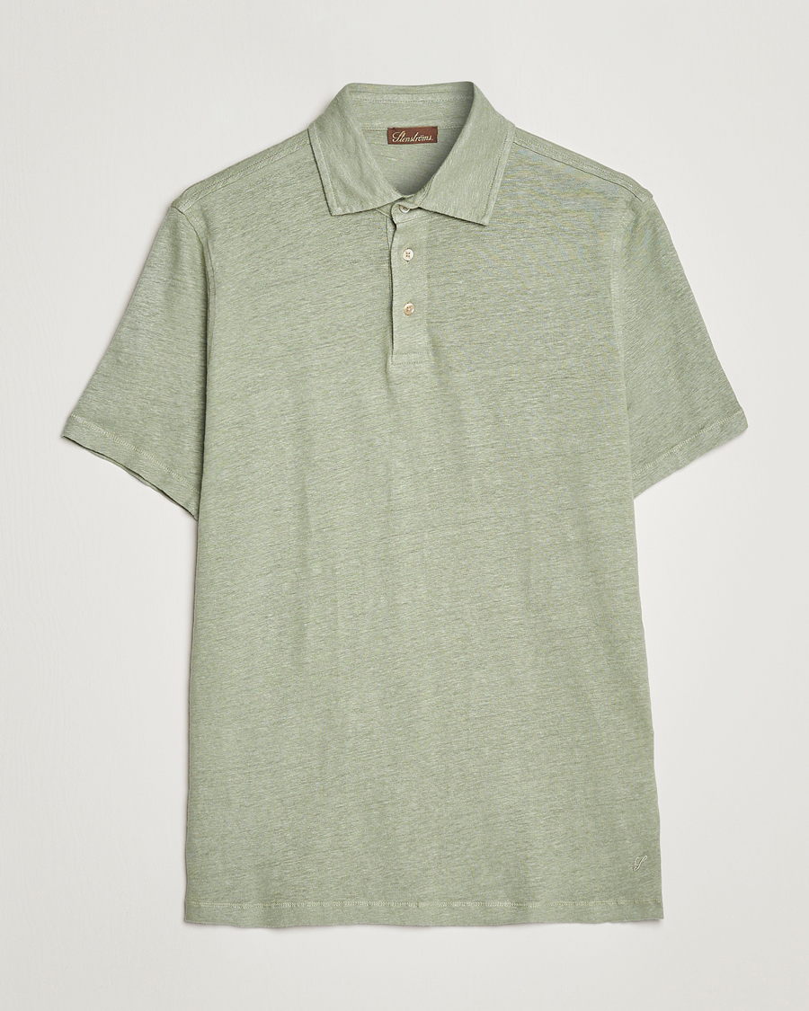 Heren | Polo's | Stenströms | Linen Polo Shirt Pistachio