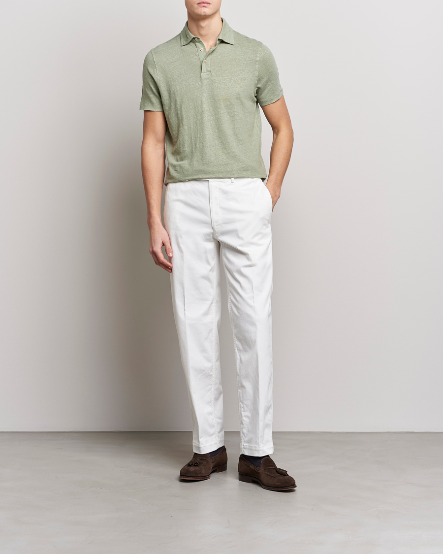 Heren | Polo's | Stenströms | Linen Polo Shirt Pistachio