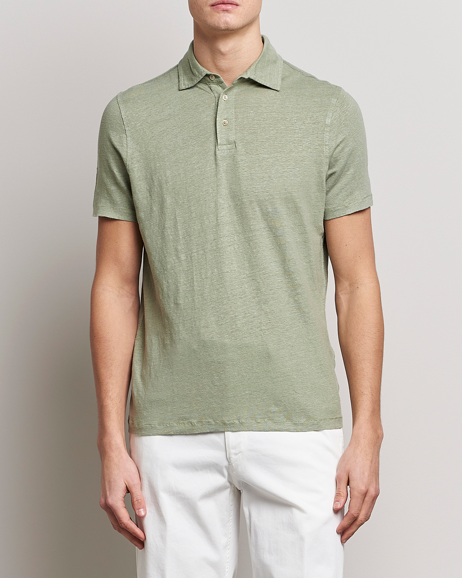 Heren | Polo's | Stenströms | Linen Polo Shirt Pistachio