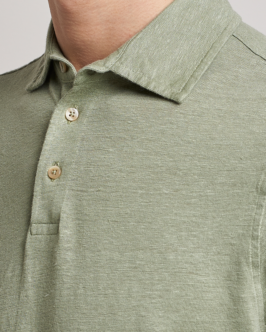 Heren | Polo's | Stenströms | Linen Polo Shirt Pistachio