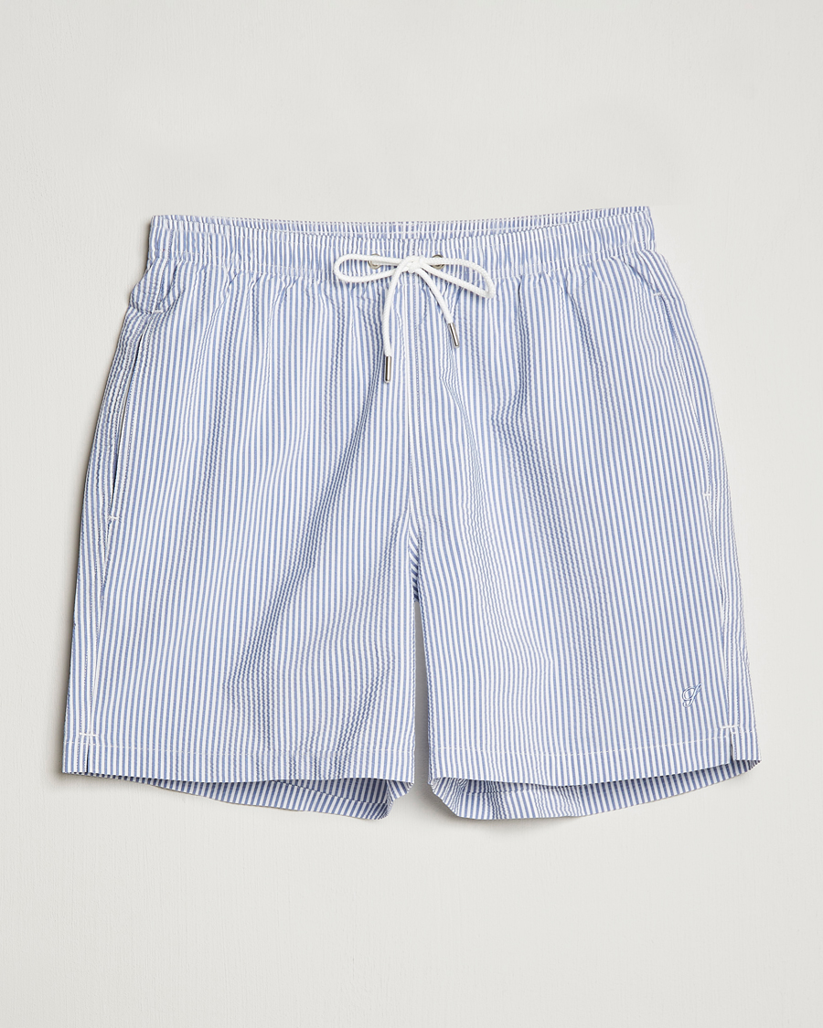 Heren | Zwembroek | Stenströms | Seersucker Striped Swim Shorts Blue