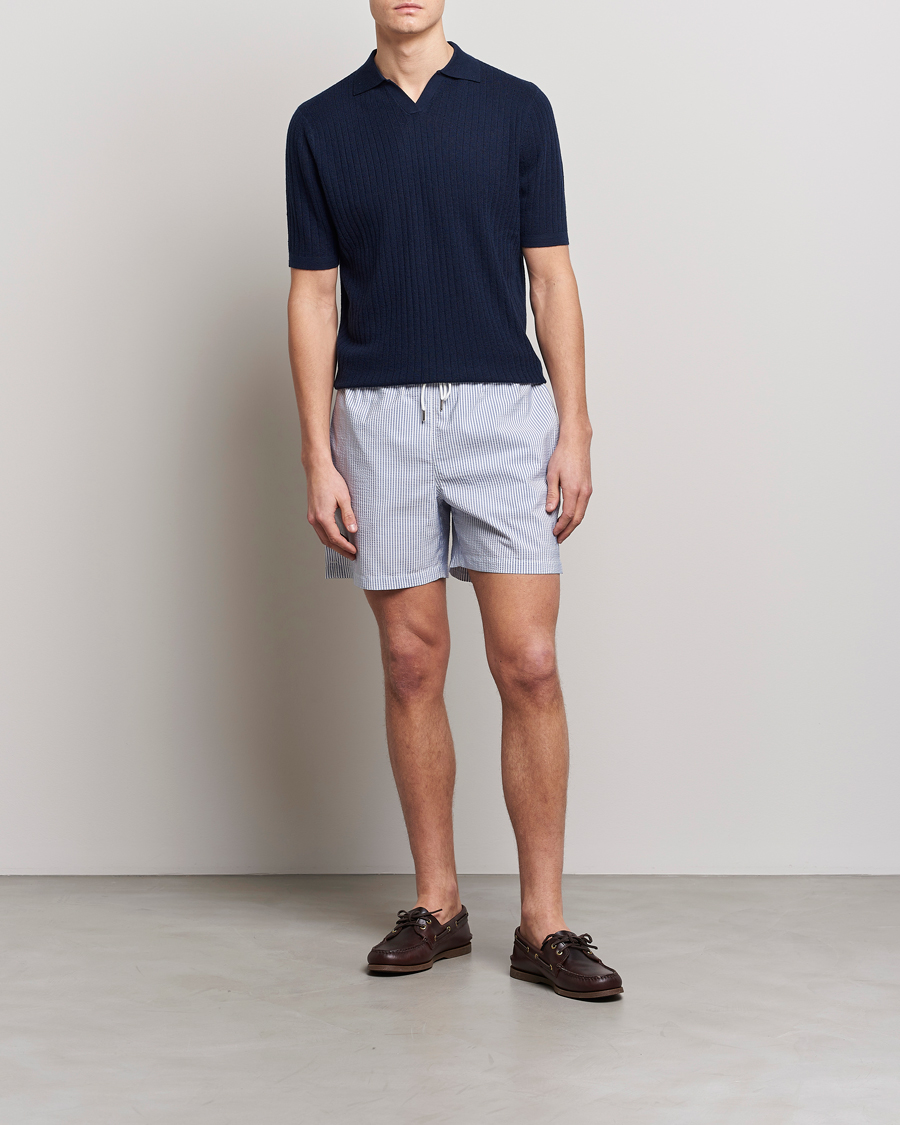 Heren | Zwembroek | Stenströms | Seersucker Striped Swim Shorts Blue