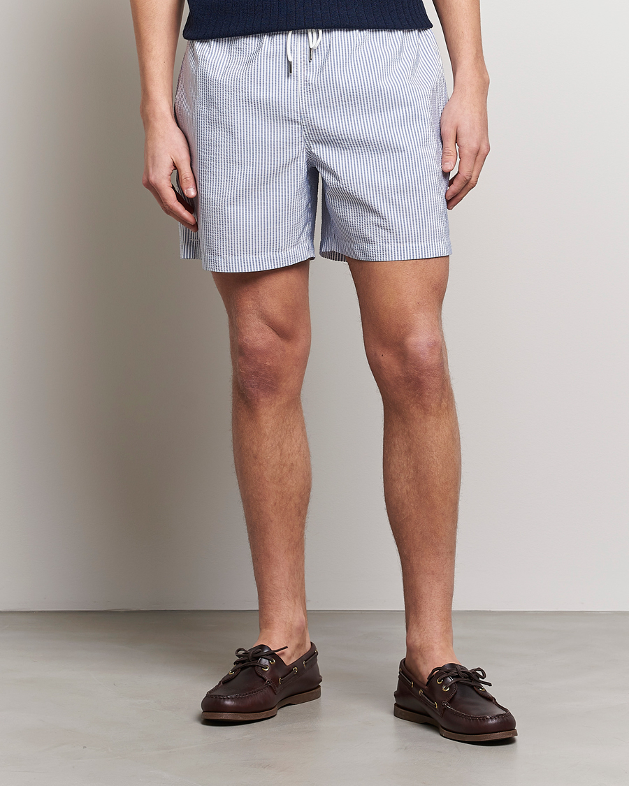 Heren | Zwembroek | Stenströms | Seersucker Striped Swim Shorts Blue